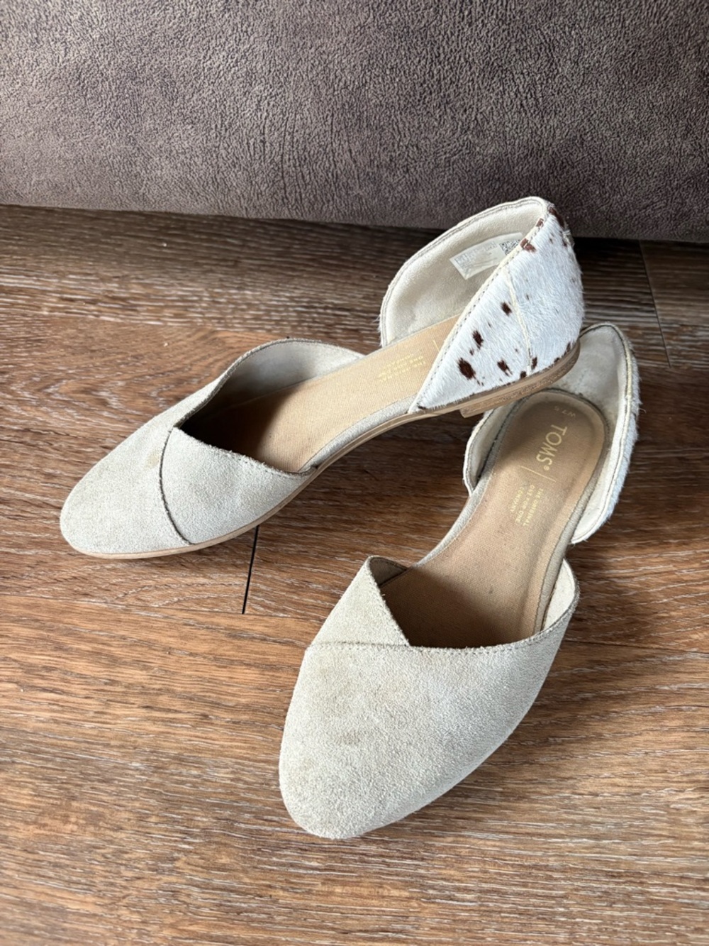 TOMS Beige Suede D'Orsay Flats with Haircalf Heel